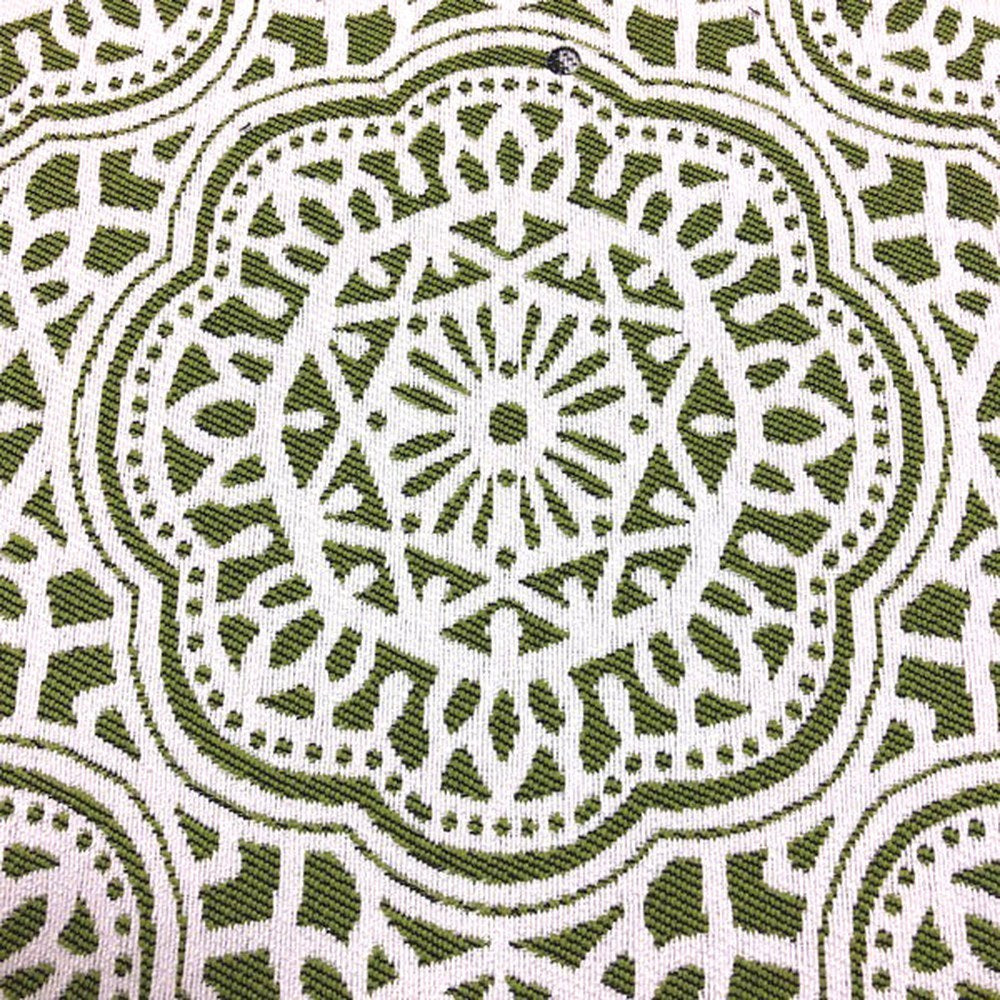 The ReBorn House TRH5705 Outdoor Performance Jacquard in Green, colorway TRH5705.A, medallion in green and white