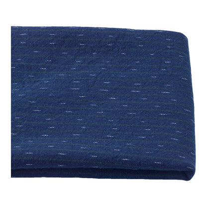 The ReBorn House TRH5784 Daimyō-Jima Kosame-Gasuri Indigo Ikat Cotton in Kon with Moegi Stripe, colorway TRH5784.A, folded on white