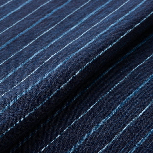 The ReBorn House TRH5785 Matsusaka Momen Aizome Stripe Cotton, colorway TRH5785.A Futo-Daimyō-Jima Kon and Hanada, flat fabric swatch
