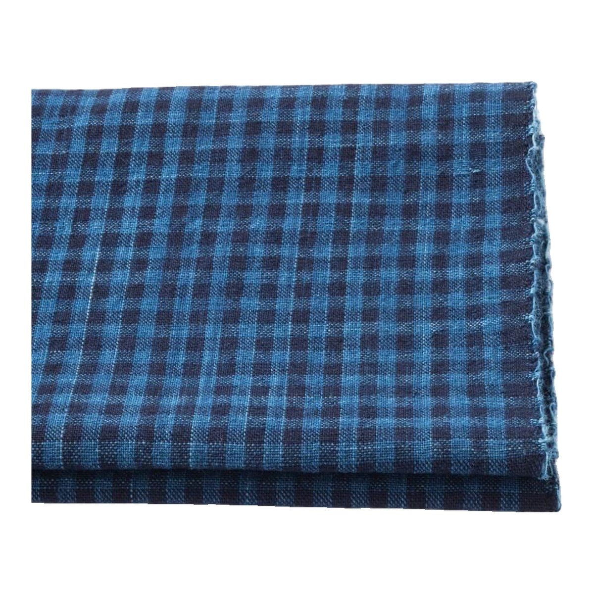 The ReBorn House TRH5790 Matsusaka Momen Mijin-Gōshi Aizome Micro Check in Two-Tone Ai Check, colorway TRH5790.A, folded on white