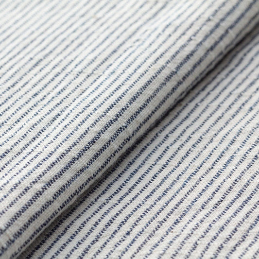 The ReBorn House TRH5792 Matsusaka Momen Shiro-Jima Aizome Stripe in Kinari with Ai Stripe, colorway TRH5792.A, flat fabric swatch