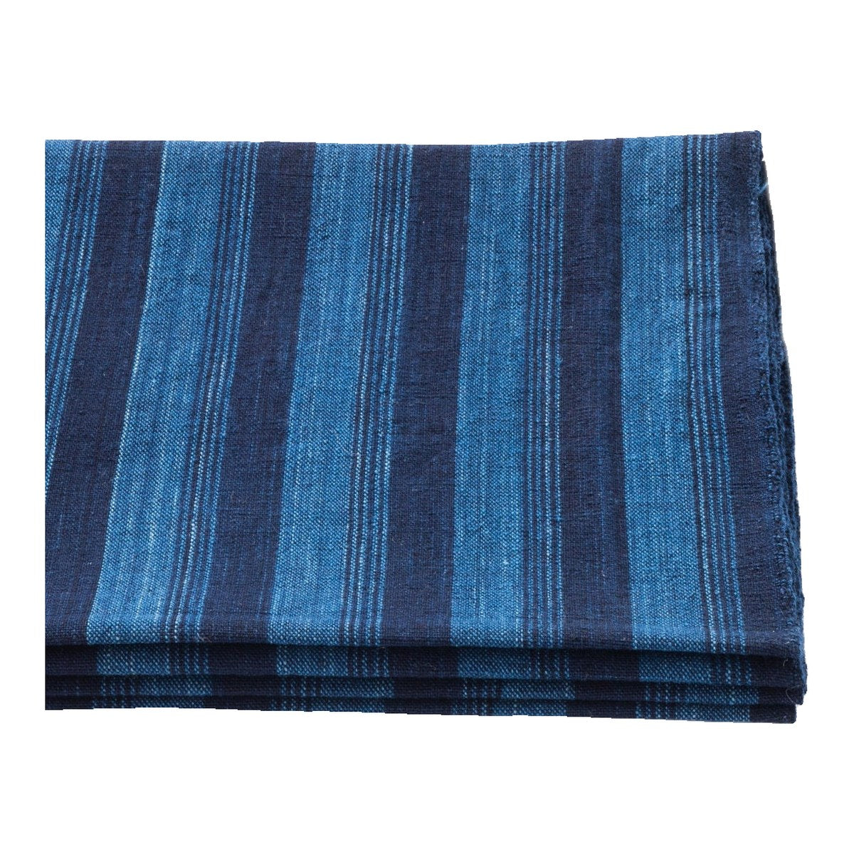 The ReBorn House TRH5785 Matsusaka Momen Aizome Stripe Cotton, colorway TRH5785.B Taki-Jima Ai Cascade, folded on white