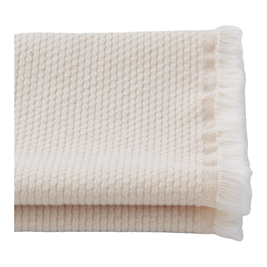 The ReBorn House TRH5808 Sashi-Ori Heavyweight Kinari Woven Sashiko Cotton in Kinari Ecru, colorway TRH5808.A, folded on white