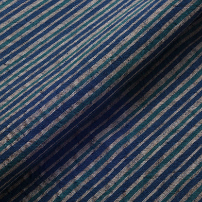 The ReBorn House TRH5812 Sanshoku-Jima Three-Color Indigo Stripe Cotton in Kon, Moegi and Kaki-Nezumi, colorway TRH5812.A, flat fabric swatch