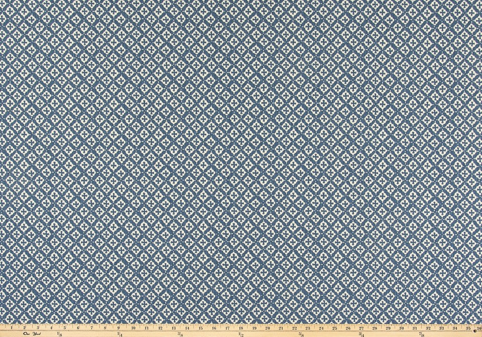 The ReBorn House TRH5921 Performance Fabric in Denim, colorway TRH5921.A, geometric in blue and grey