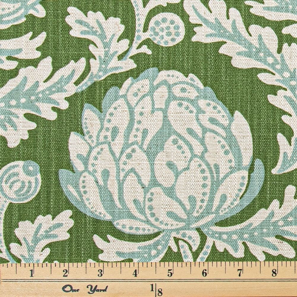 The ReBorn House TRH5943 Performance Fabric in Celery, colorway TRH5943.A, shown with a yardstick for scale