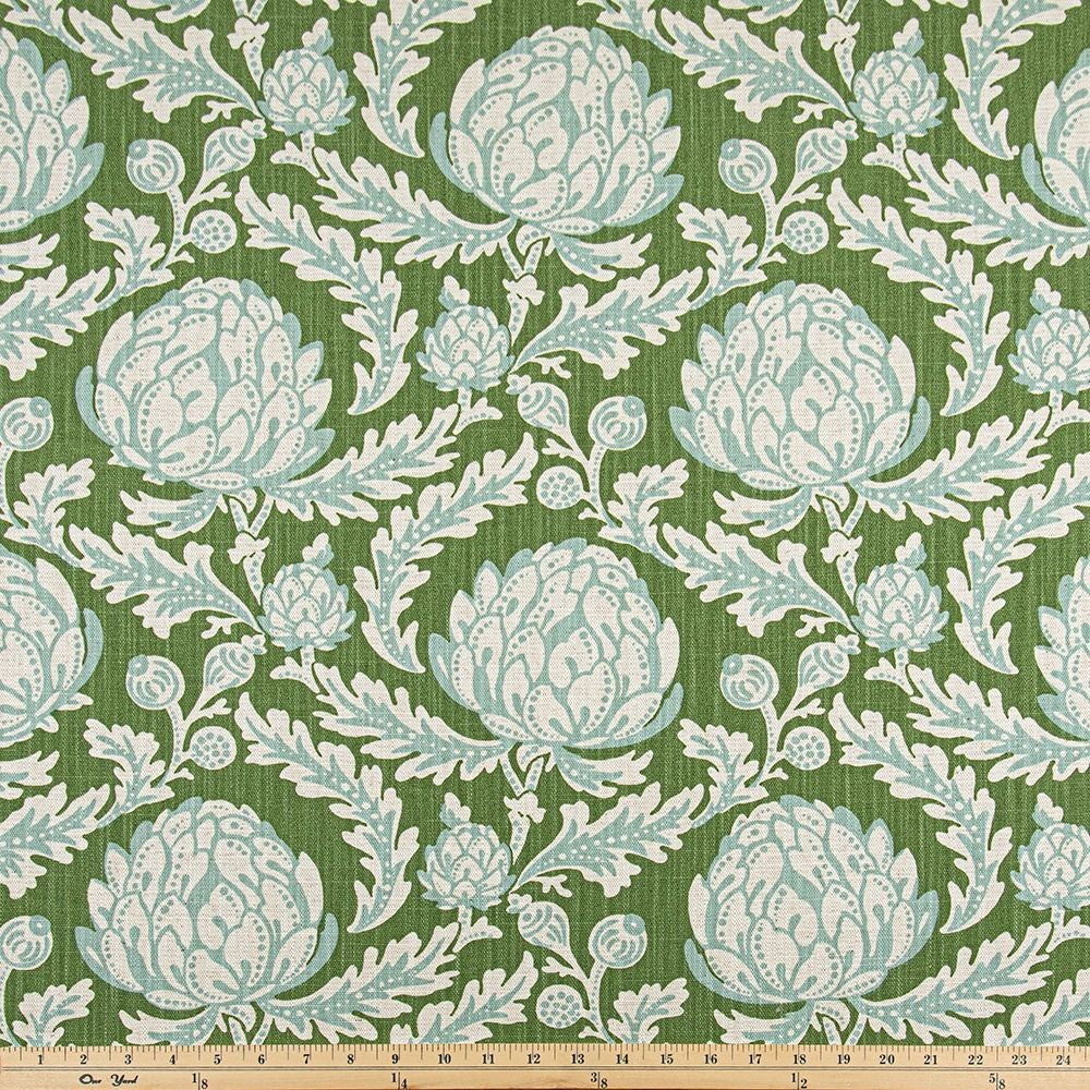 The ReBorn House TRH5943 Performance Fabric in Celery, colorway TRH5943.A, botanical in green and white