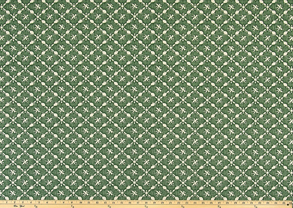 The ReBorn House TRH5945 Performance Fabric in Moss, colorway TRH5945.A, geometric in green and white