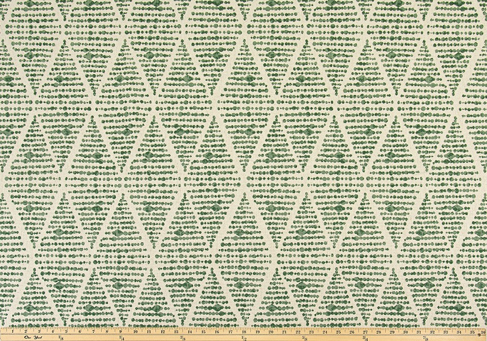 The ReBorn House TRH5952 Performance Fabric in Moss, colorway TRH5952.A, geometric in green and white