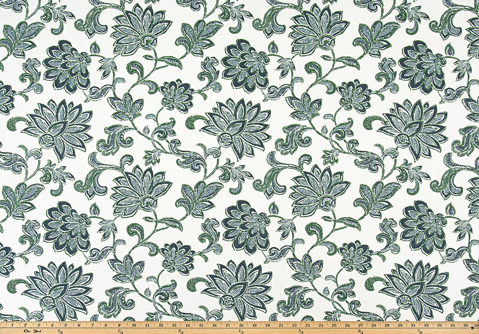 The ReBorn House TRH5958 Performance Fabric in Blue Haze, colorway TRH5958.A, botanical in blue and grey