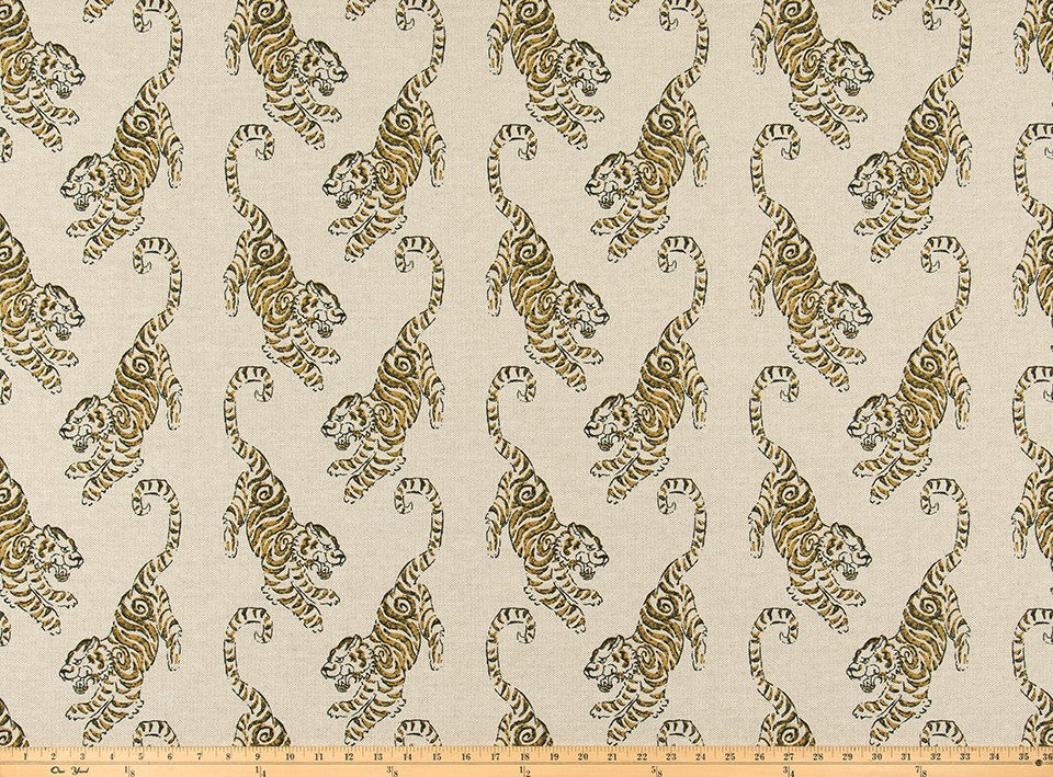 The ReBorn House TRH5986 Performance Fabric in Ochre, colorway TRH5986.A, animal in gold and yellow