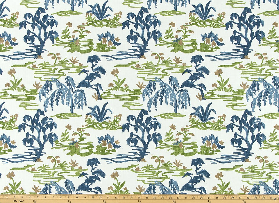 The ReBorn House TRH5992 Performance Fabric in Harbor Blue, colorway TRH5992.A, botanical in blue and white