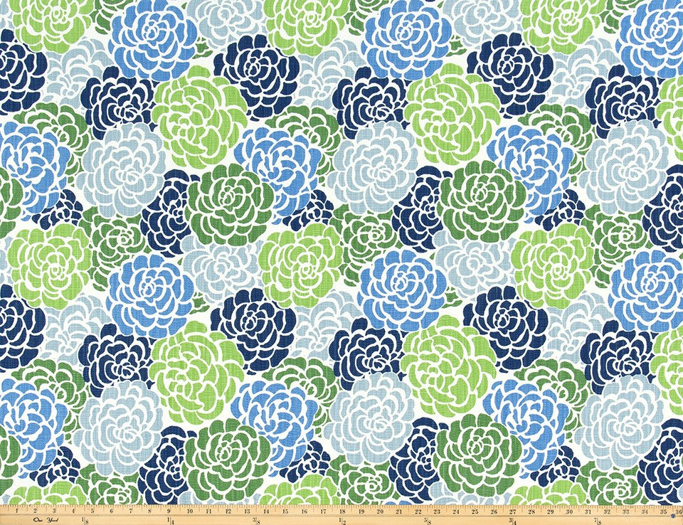 The ReBorn House TRH6015 Performance Fabric in Garden Multi, colorway TRH6015.A, botanical in blue and green
