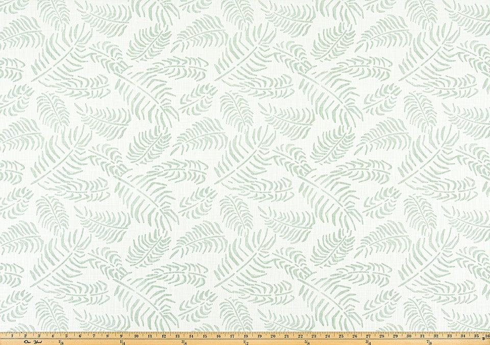The ReBorn House TRH6029 Performance Fabric in Celadon, colorway TRH6029.B, botanical in green and white