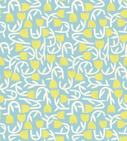 Tiny Tulip Wallpaper by Ohpopsi Lime & Sky