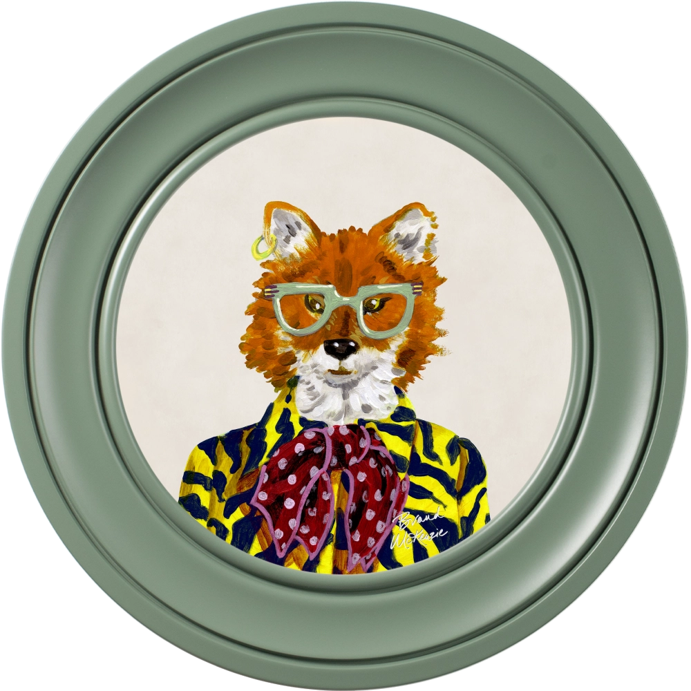 Todd round framed print by Brand McKenzie in a sage green alpine frame with a chalk white background