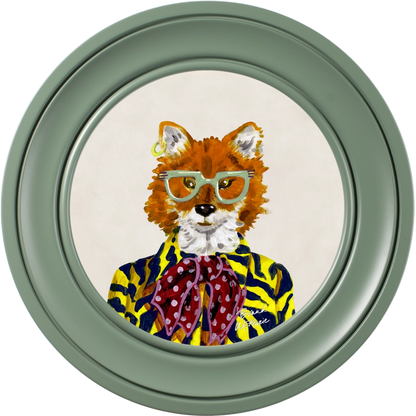 Todd round framed print by Brand McKenzie in a sage green alpine frame with a chalk white background
