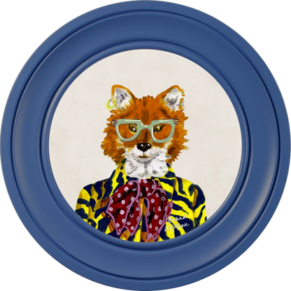 Todd round framed print by Brand McKenzie in a cobalt blue frame with a chalk white background