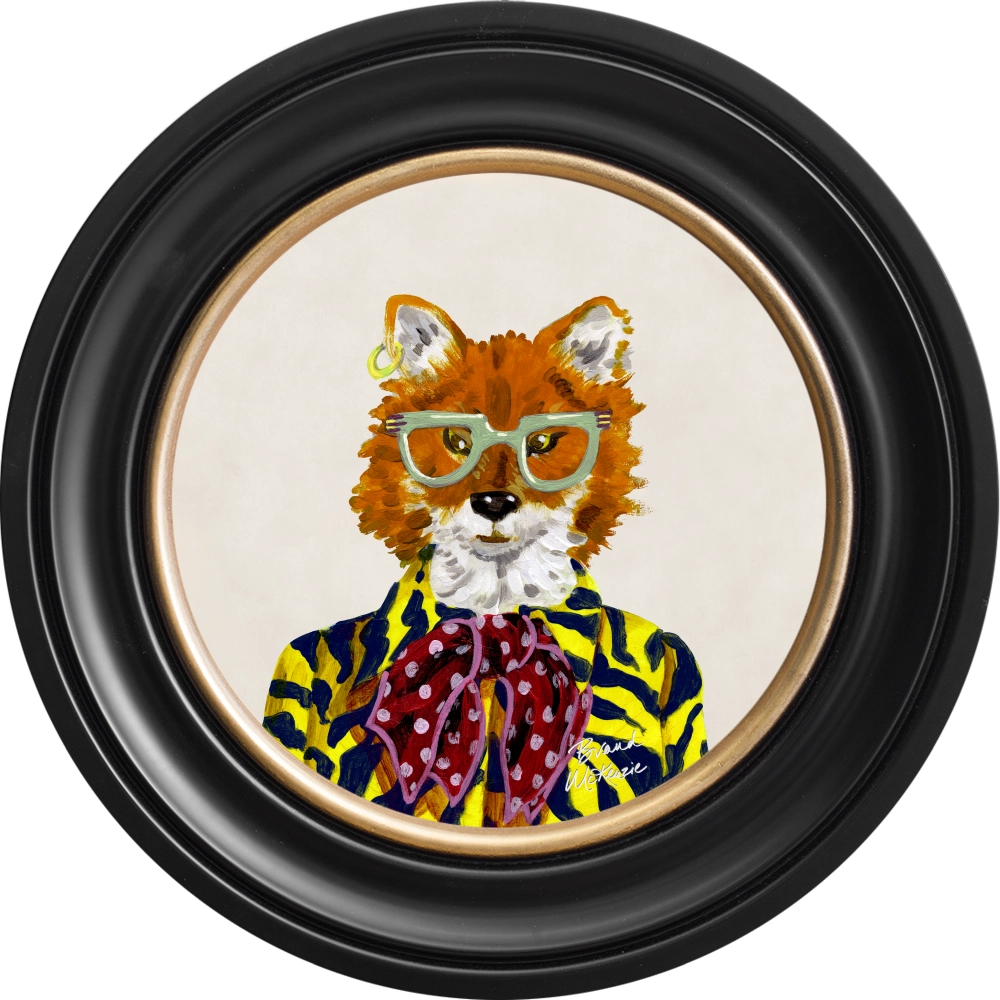 Todd round framed print by Brand McKenzie in a black ebony frame with a chalk white background
