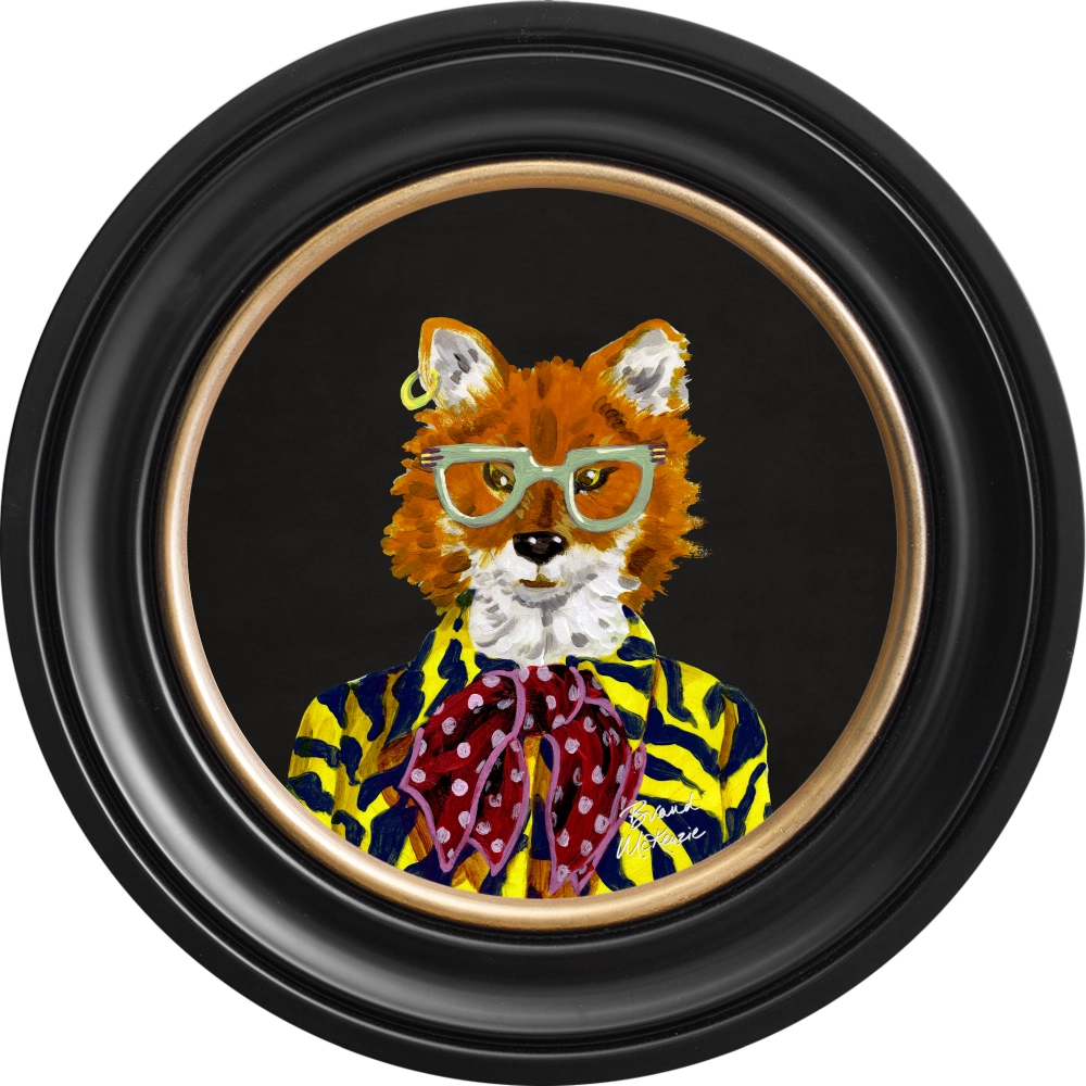 Todd round framed print by Brand McKenzie in a black ebony frame with a charcoal black background