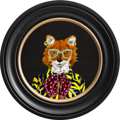 Todd round framed print by Brand McKenzie in a black ebony frame with a charcoal black background