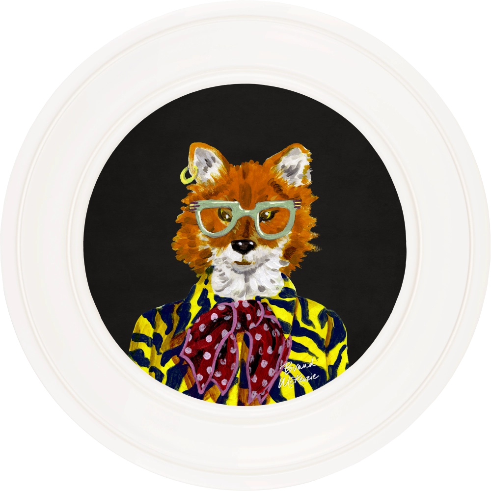 Todd round framed print by Brand McKenzie in an ivory white frame with a charcoal black background