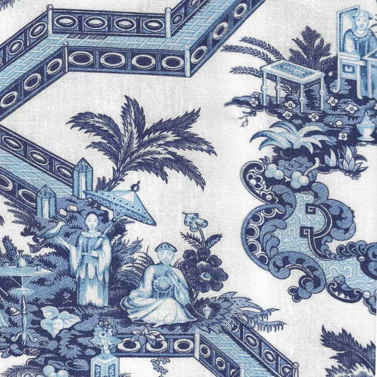 Toile Jardin Zen Bleu fabric by Charles Burger