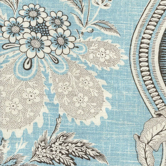 Toile Montaigus Turquoise fabric by Charles Burger