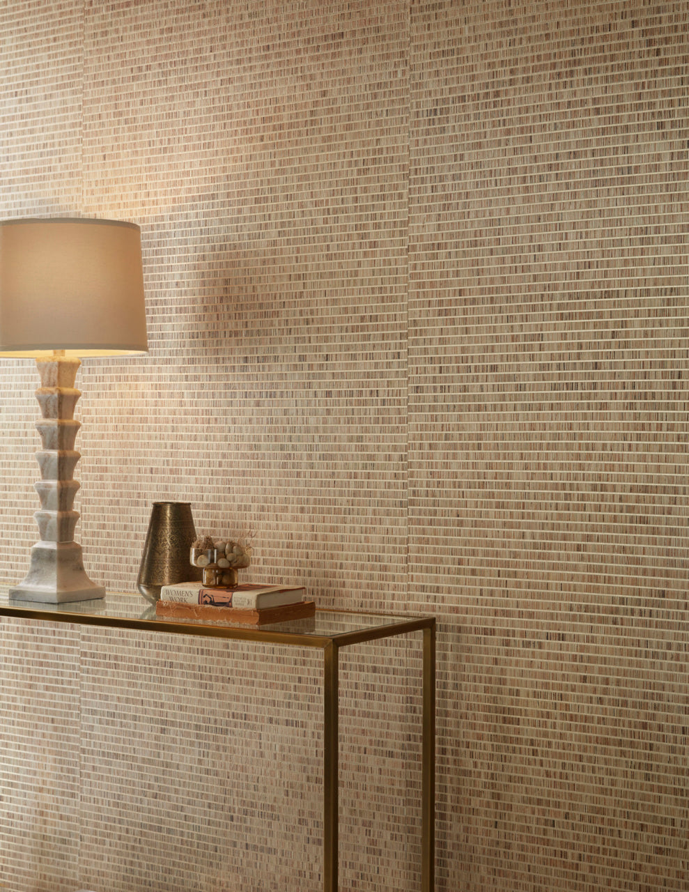 Totally Tatami Grasscloth Wallpaper by Phillip Jeffries in Enlightened Emerald, shown installed in a room setting