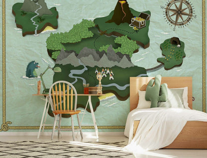 Treasure Map mural by Coordonné in Mint, shown in a styled room