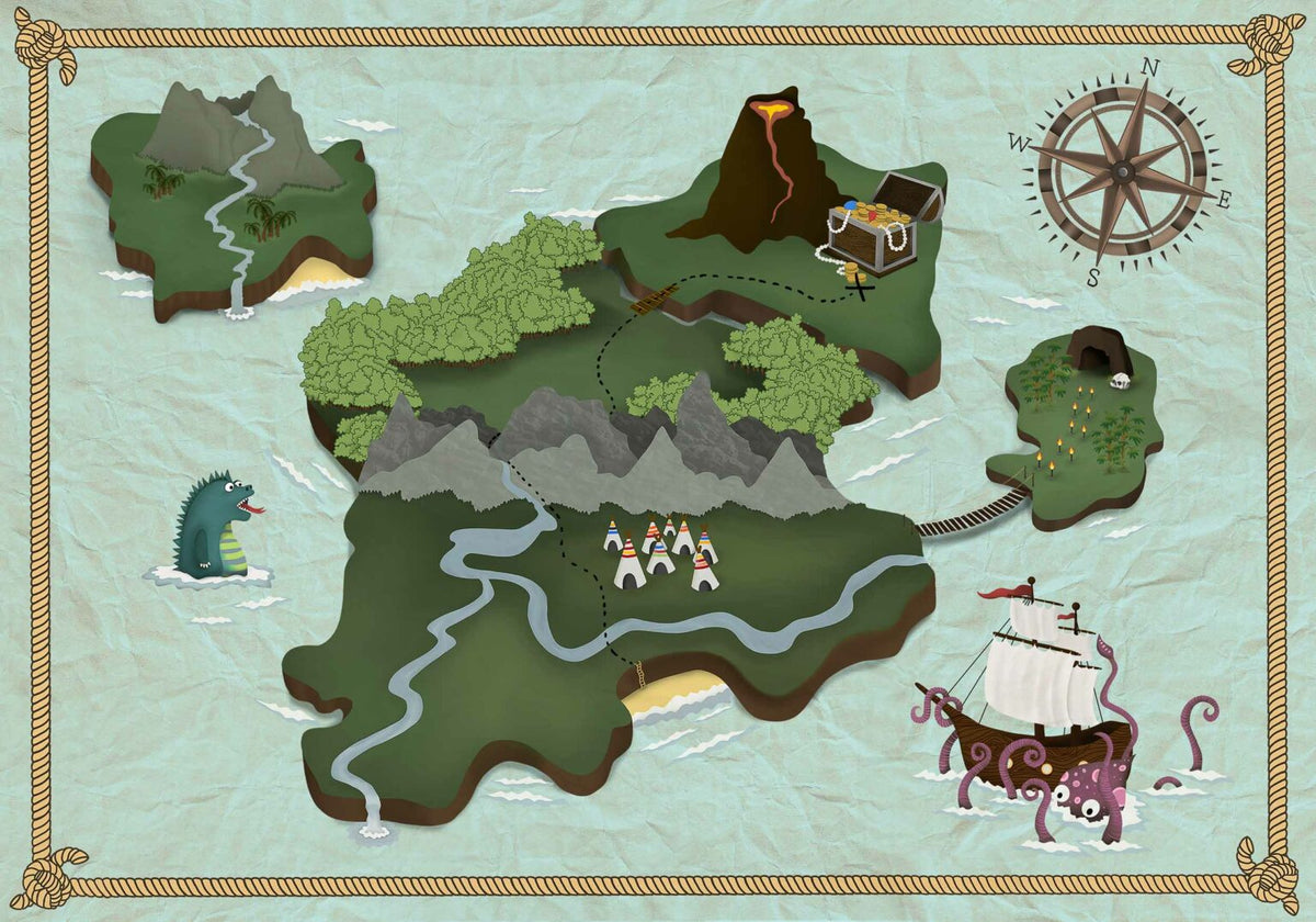 Treasure Map mural by Coordonné in Mint, flat pattern view
