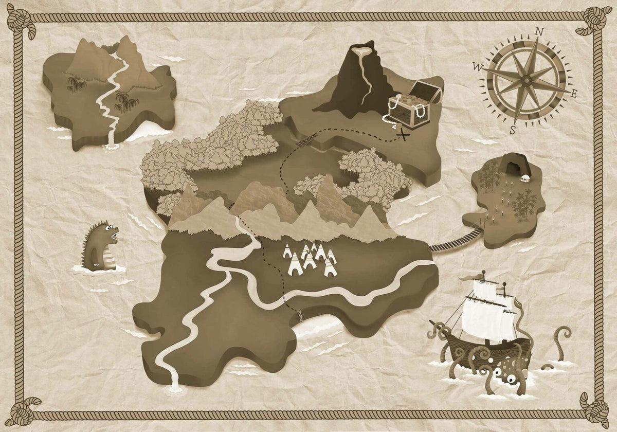 Treasure Map mural by Coordonné in Papyrus, flat pattern view