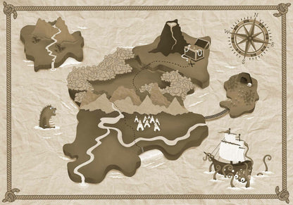 Treasure Map mural by Coordonné in Papyrus, flat pattern view