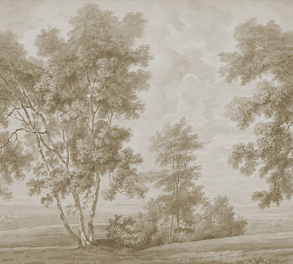 Tree on the Hill Beige mural by Rebel Walls
