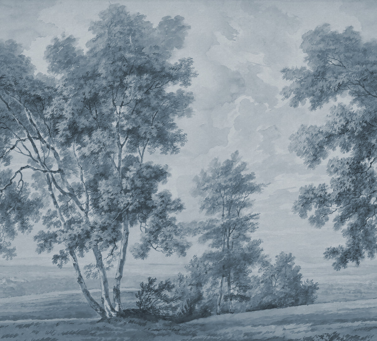 Tree on the Hill Blue mural by Rebel Walls