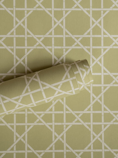 Trellis Wallpaper by Langelid Von Bromssen in Dusty Lemon, detail view