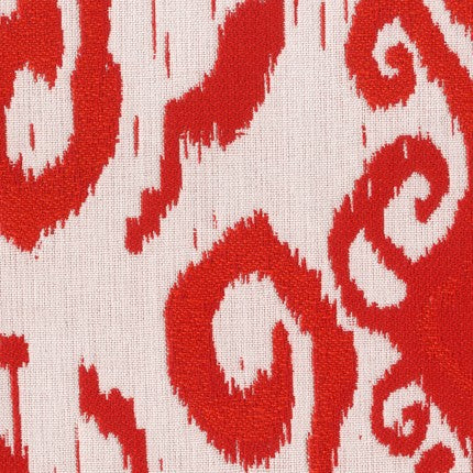 TRH5851 Ikat Scroll Outdoor Fabric swatch, colorway TRH5851.D (red)