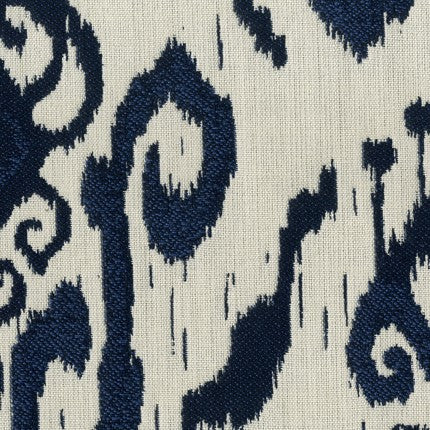 TRH5851 Ikat Scroll Outdoor Fabric swatch, colorway TRH5851.E (blue)