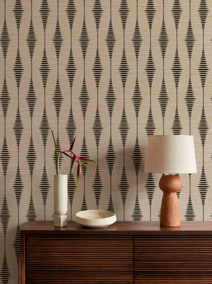 Tribalis contract wallcovering by Coordonné in Black 64950100, shown in a styled room