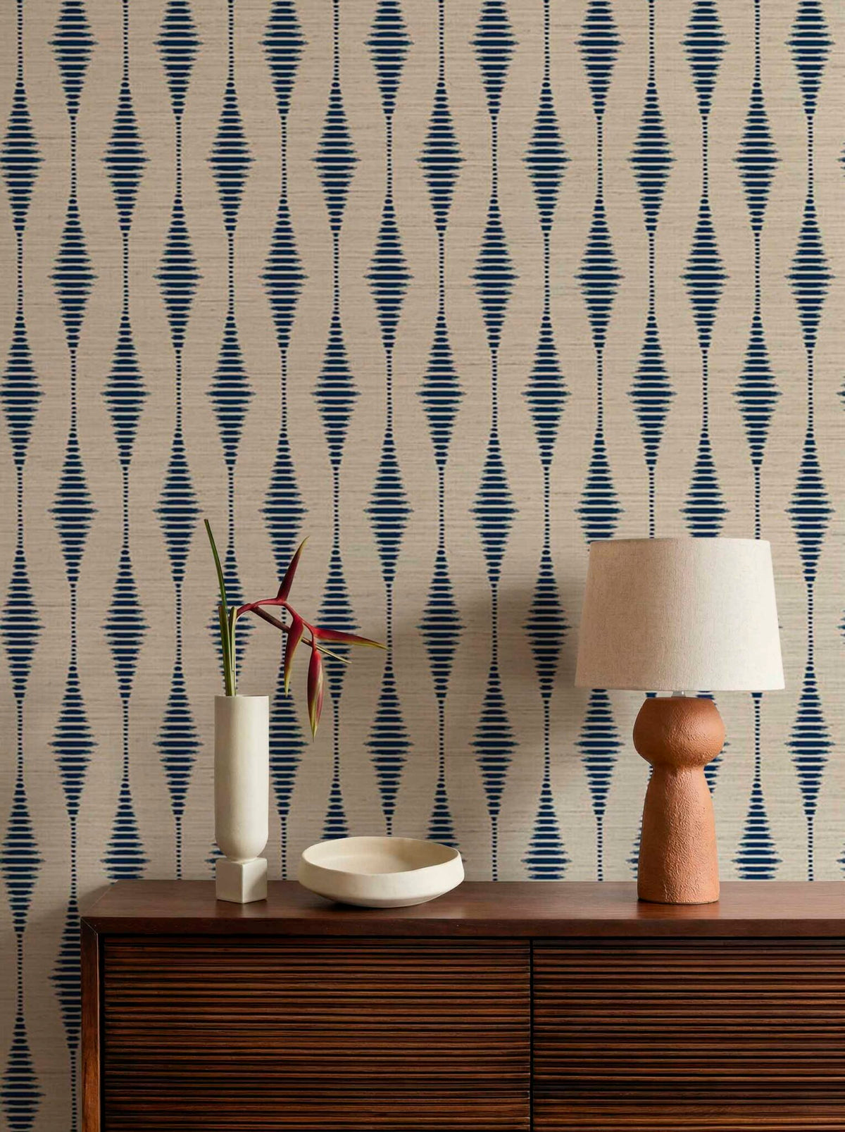 Tribalis contract wallcovering by Coordonné in Blue/Navy 64950102, shown in a styled room