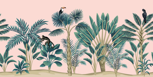 Tropical Birds Pink mural by Rebel Walls