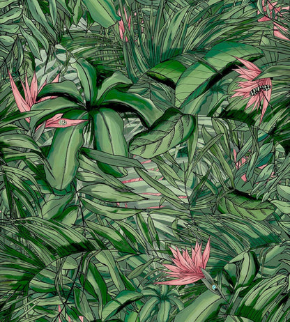 Tropical Forest Wallpaper by Brand McKenzie Dark Green / Pink