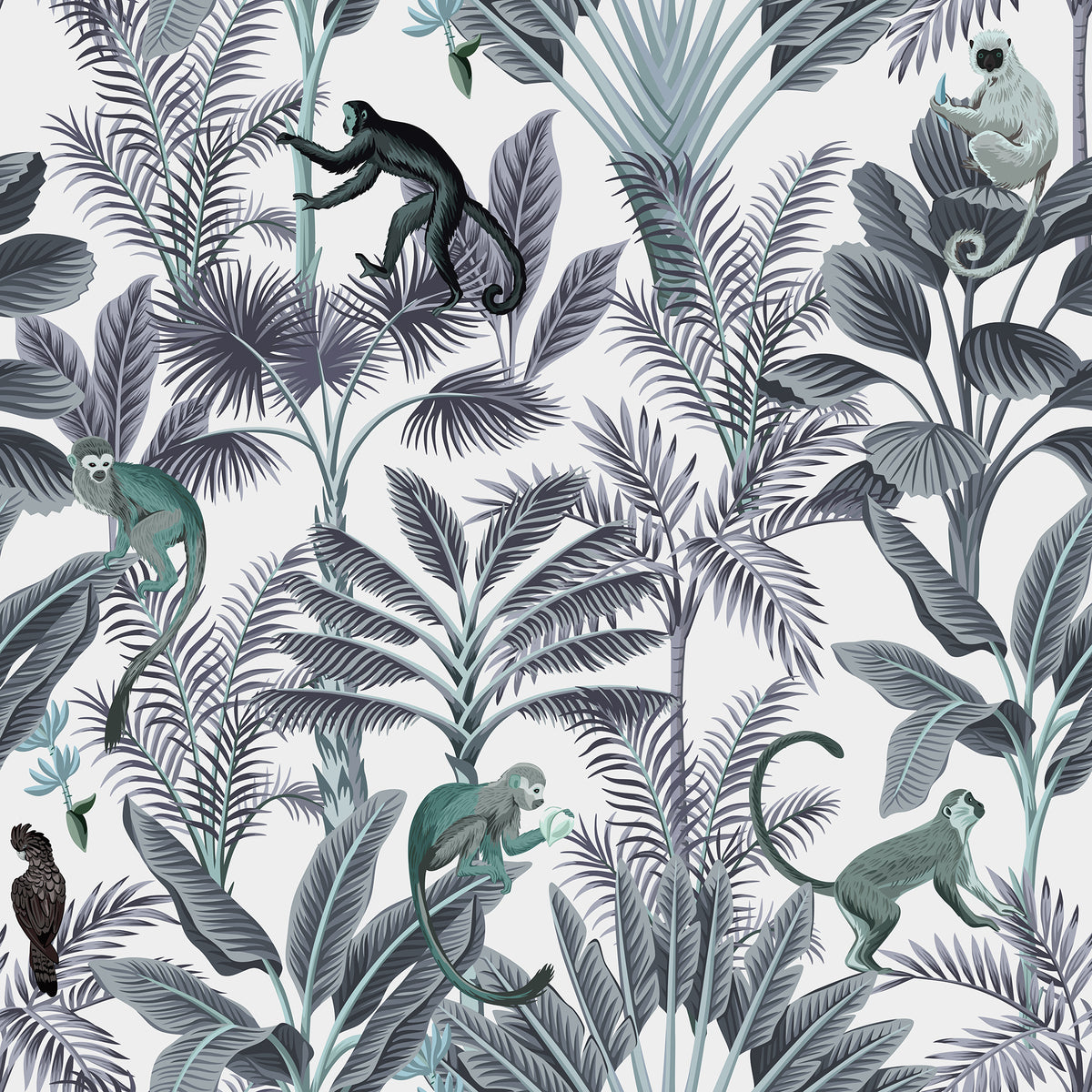 Tropical Monkeys Blue mural by Rebel Walls