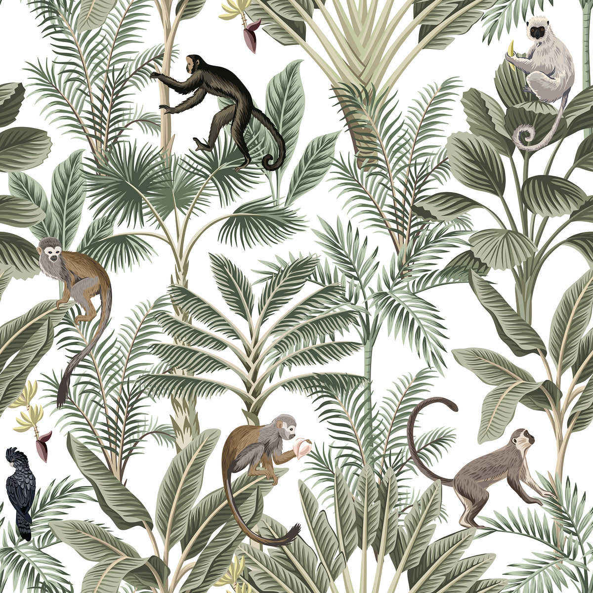 Tropical Monkeys Green mural by Rebel Walls