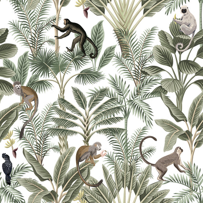 Tropical Monkeys Green mural by Rebel Walls