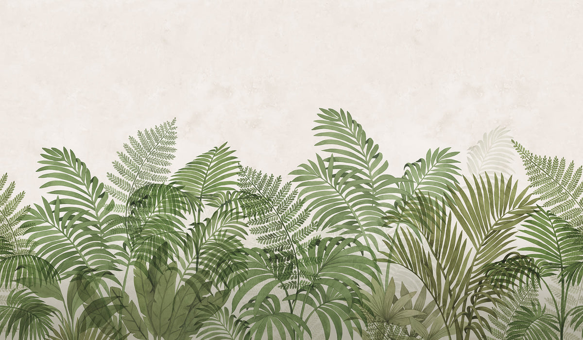 Tropical Serenity Green mural by Rebel Walls