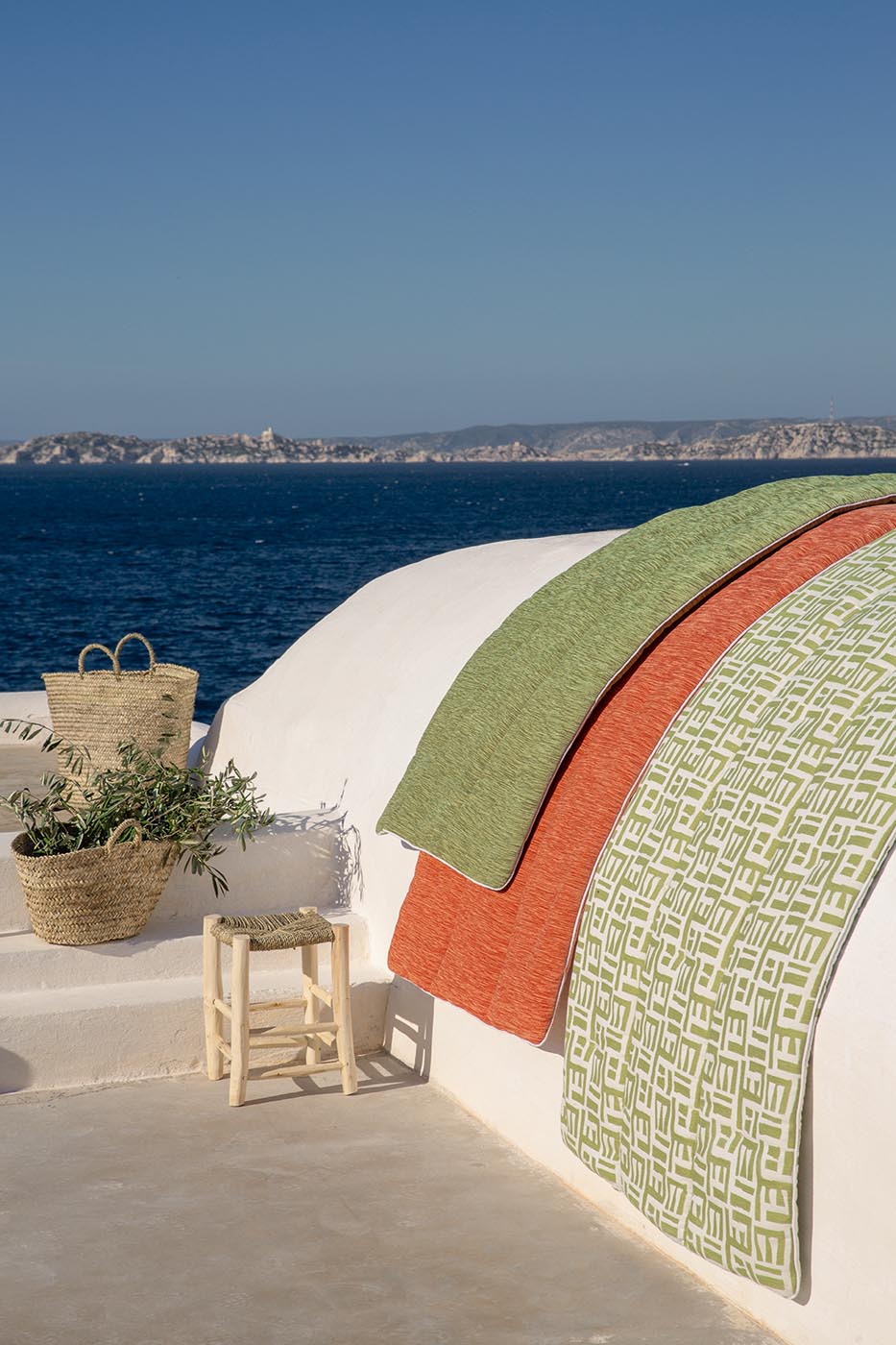 Tsomba Outdoor Fabric by Le Manach shown in a room setting (view 1)