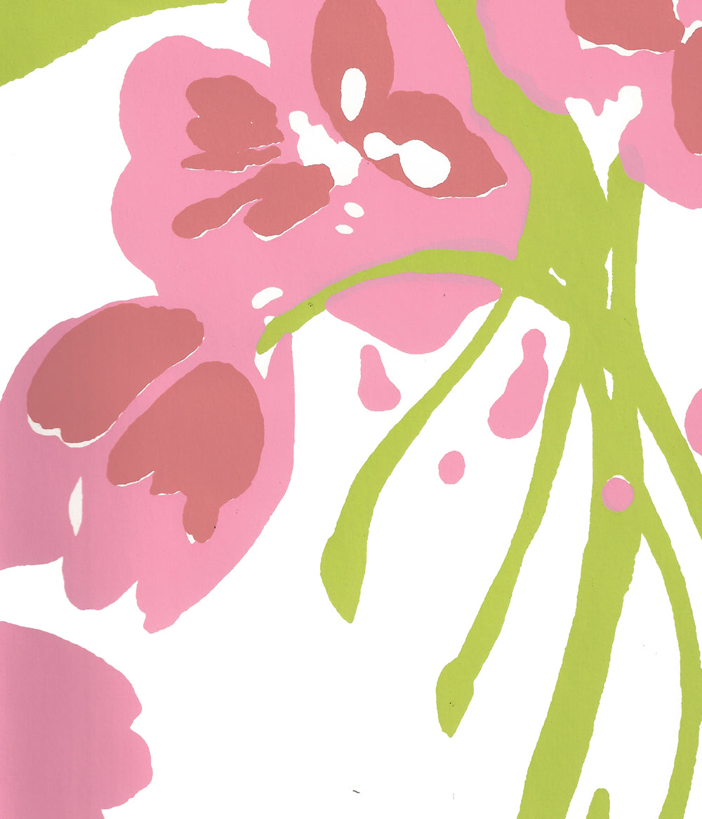 Tulip Multicolor Multi Pink Green on White wallpaper by Quadrille