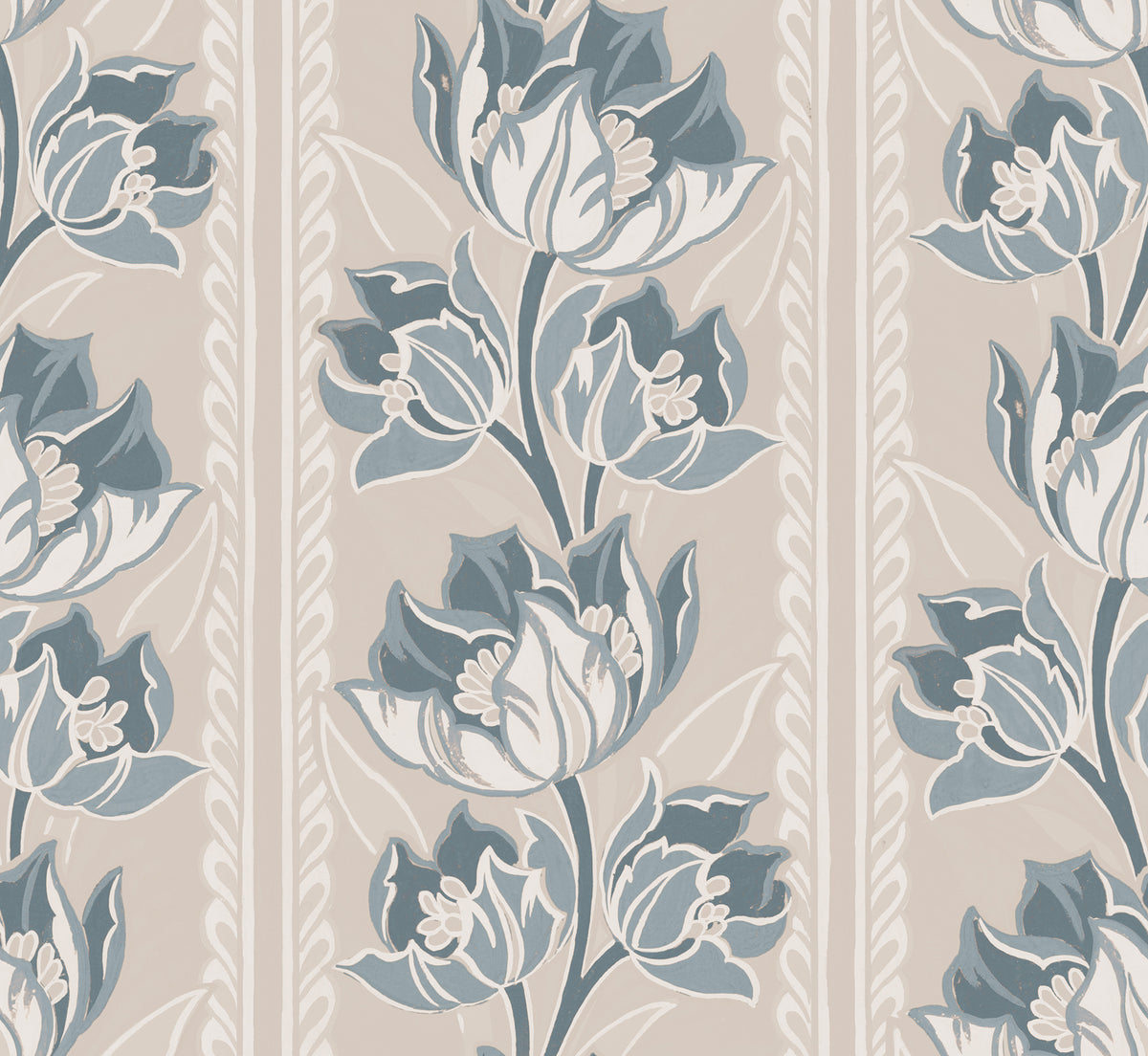 Tulip Stripes Blue mural by Rebel Walls