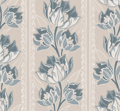 Tulip Stripes Blue mural by Rebel Walls